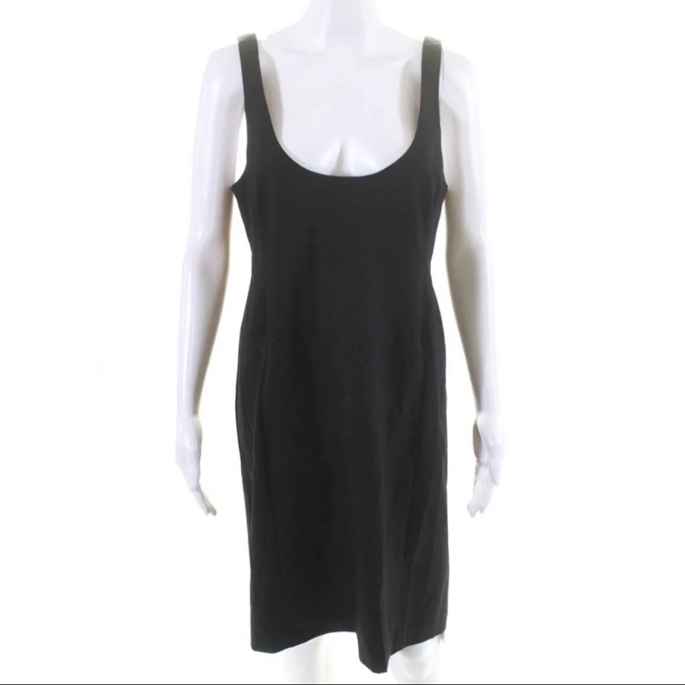 Theory Womens Back Zip Sleeveless Scoop Neck Sheath Dress Black Wool Size 10